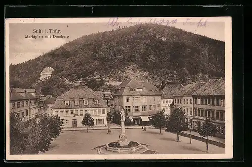 AK Suhl i. Thür., Marktplatz mit Domberg