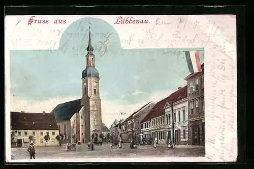 AK Lübbenau, Blick auf den Marktplatz mit Kirche