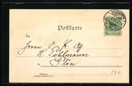 Lithographie Rendsburg, Neue Brücke-Schützenhof, Karlshütte, kaiserl. Postamt