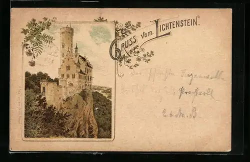 Lithographie Lichtenstein, Blick auf die Burg