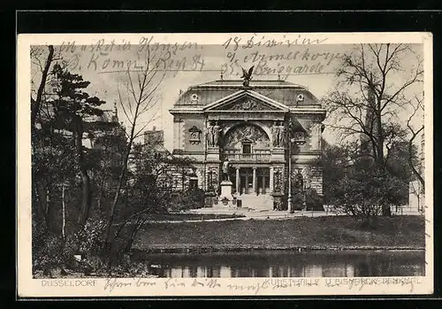 AK Düsseldorf, Kunsthalle u. Bismarck-Denkmal