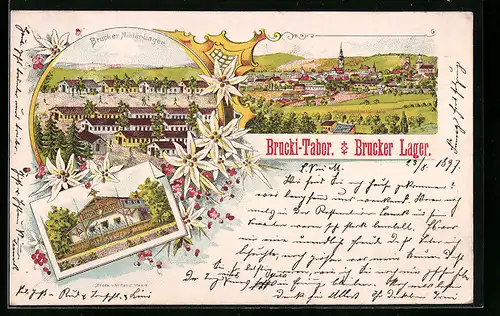 Lithographie Brucker Lager, Brucker Militär-Lager, Ortsansicht