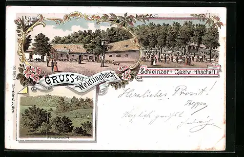 Lithographie Weidlingbach, Schleinzers Gasthof, Schessstätte