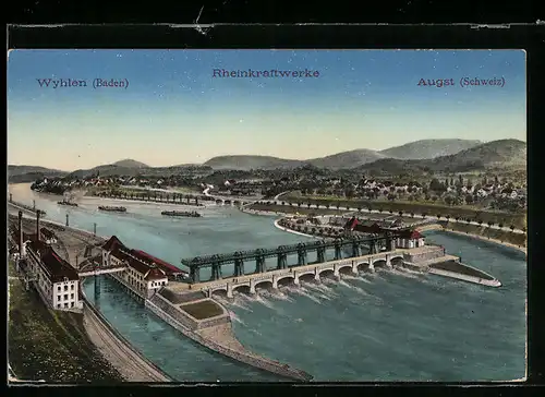 AK Wyhlen, Rheinkraftwerk aus der Vogelschau