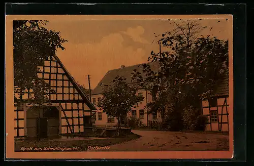 AK Schröttinghausen, Strassenpartie mit Fachwerkhäusern
