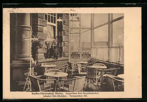 AK Mainz, Wintergarten im Kaffee Fürstenhof