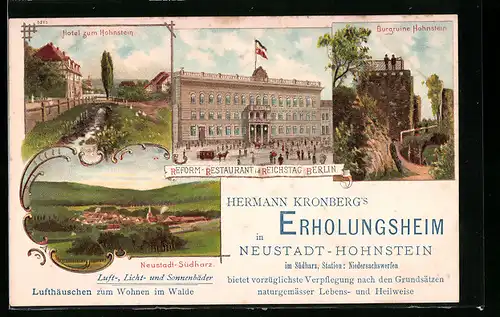 Lithographie Neustadt-Hohnstein, Hotel zum Hohnstein, Burgruine