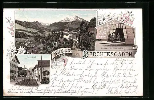 Lithographie Berchtesgaden, Ortsansicht, Einfahrt in den Ferdinandberg, Nonnthal