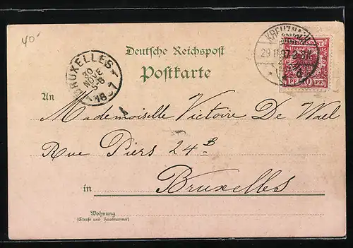 Lithographie Frankfurt a. M., Kaiser Wilhelm Denkmal, Post