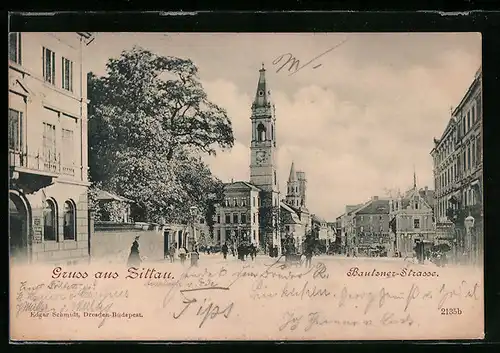 AK Zittau, Bautzner Strasse mit Passanten