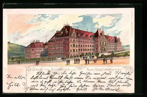 Lithographie Annaberg i. Erzgeb., Neues Königl. Lehrerseminar