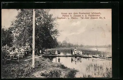 AK Mellen bei Zossen, Restaurant Wildpark mit Seepartie