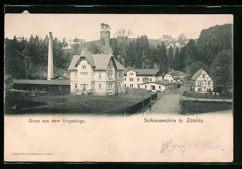 AK Zöblitz i. Erzgeb., Blick zur Schlossmühle