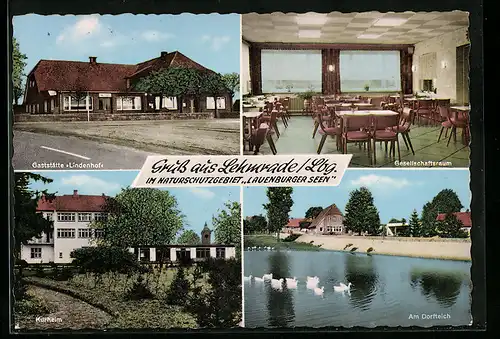 AK Lehmrade, Gaststätte Lindenhof, Gesellschaftsraum, Kurheim, Dorfteich