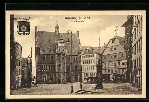 AK Marburg /Lahn, Marktplatz mit Gasthaus zum alten Ritter