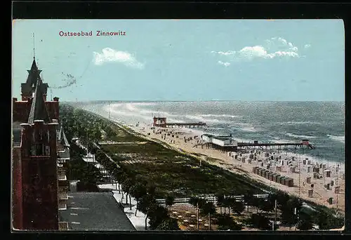 AK Zinnowitz, Ostseebad, Strandpartie mit Cafe