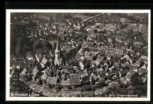 AK Michelstadt i. Odw., Teilansicht mit Kirche, Fliegeraufnahme