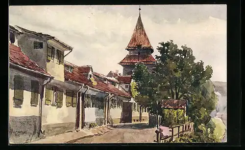 Künstler-AK Ulm a. D., Seelengraben mit Zundeltortürmchen