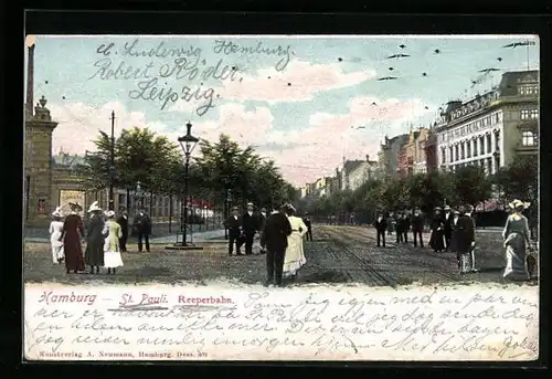 AK Hamburg-St. Pauli, Strasse Reeperbahn mit Passanten