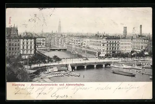 AK Hamburg, Reesendammbrücke und Alsterarkaden
