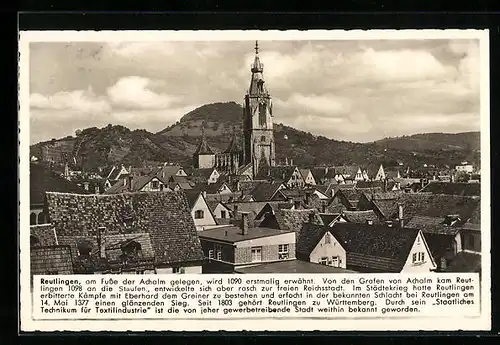 AK Reutlingen, Teilansicht mit Kirche