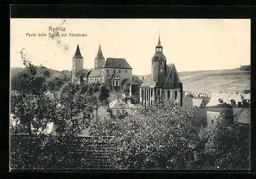 AK Rochlitz, Partie beim Schloss mit Petrikirche