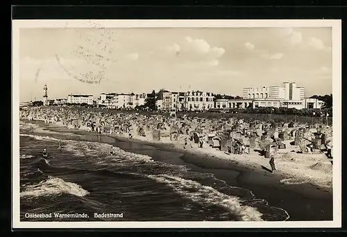 AK Warnemünde /Ostsee, Badestrand, vom Meer gesehen