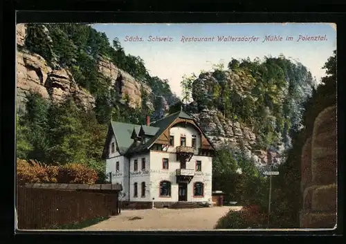 AK Hohnstein /Sächsische Schw., Restaurant Waltersdorfer Mühle im Polenztal