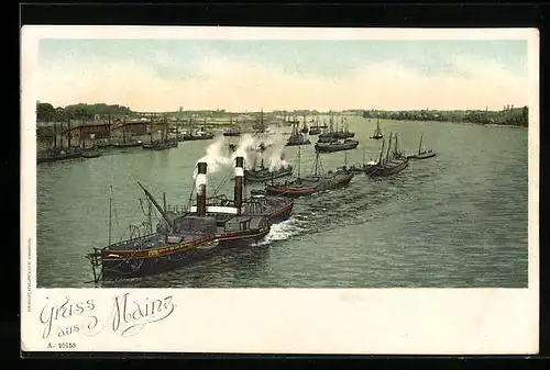 AK Mainz, Frachtschiffe auf dem Main