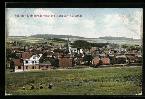 AK Elbingerode, Bahnhof Elbingerode-West mit Blick auf den Ort