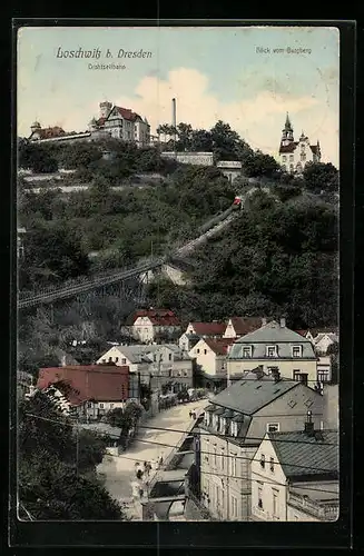 AK Loschwitz b. Dresden, Blick vom Burgberg mit Drahtseilbahn
