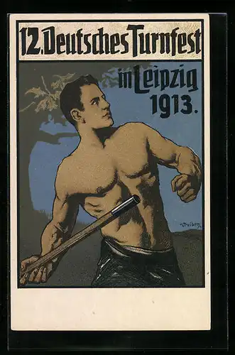 Künstler-AK Leipzig, 12. Deutsches Turnfest, 12. - 16. Juli 1913, Speerwerfer