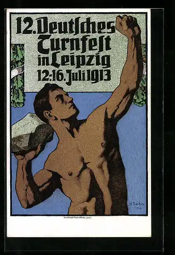 AK Leipzig, 12. Deutsches Turnfest 1913, Mann beim Steinwurf