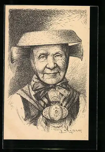 AK Hamburg, Porträt einer alten Vierländerin