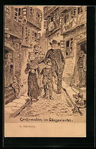 Künstler-AK Alt-Hamburg, Confirmation im Gängeviertel