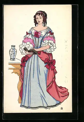 AK Junge Dame im opulenten Kleid mit Rüschenärmeln, 1668