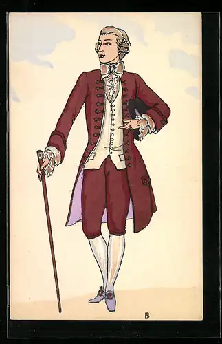 AK Eleganter junger Herr mit Stock, 1771
