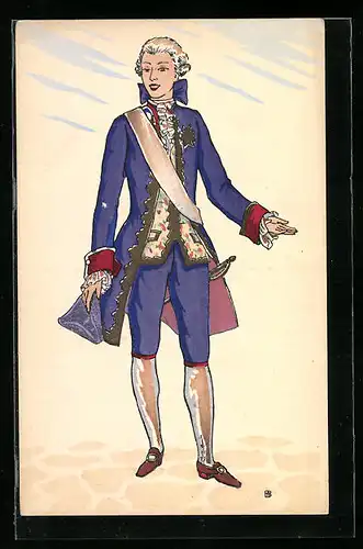 AK Eleganter junger Herr mit Degen, 1771