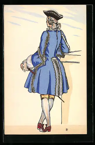 AK Eleganter junger Herr, Rückansicht, 1731