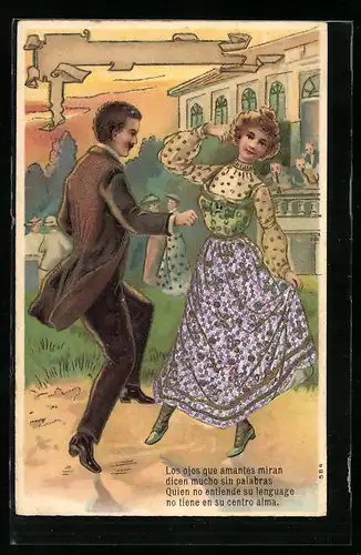 Präge-AK Paar beim Tanz im Garten während einer Feier