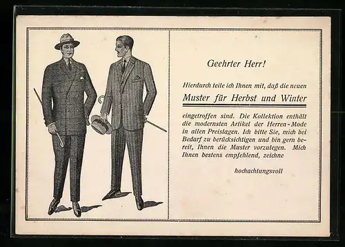 AK Reklame für Herren-Garderobe