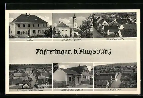 AK Täfertingen bei Augsburg, Teilansicht mit Brauerei, Lebensmittel Axtner