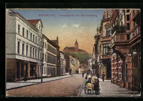 AK Siegburg, Kaiserstrasse mit Michaelsberg