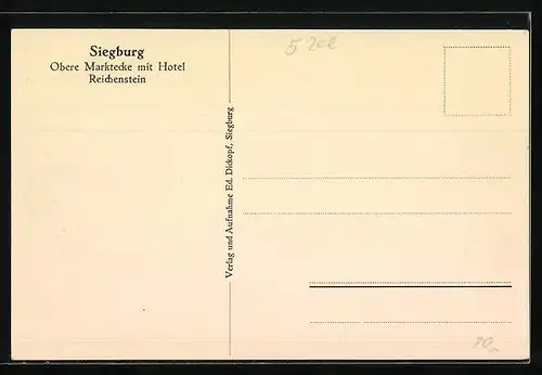 AK Siegburg, Obere Marktecke mit Hotel Reichenstein