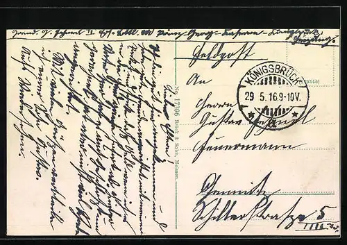 AK Königsbrück, Strassenpartie mit Kirchturm