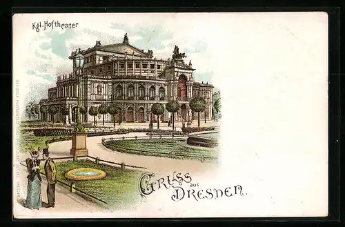 Lithographie Dresden, Partie am Kgl. Hoftheater