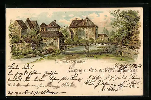 Lithographie Leipzig, Hallesches Pförtchen Ende d. 18. Jahrhunderts