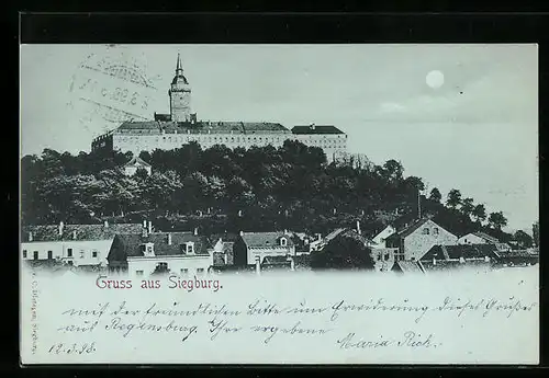 Mondschein-AK Siegburg, Teilansicht bei Vollmond