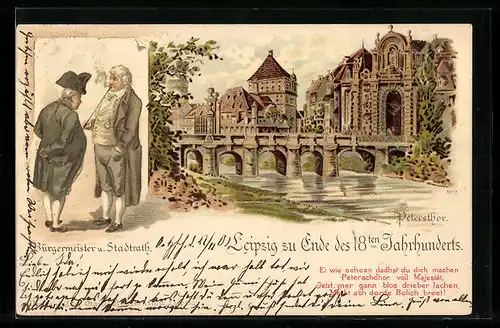 Lithographie Leipzig, Petersthor zu Ende des 18ten Jahrhunderts, Bürgermeister & Stadtrath