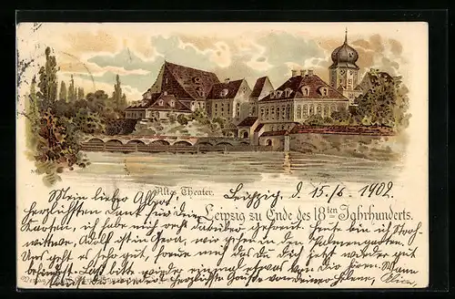 Lithographie Leipzig, Altes Theater zu Ende des 18. Jahrhunderts